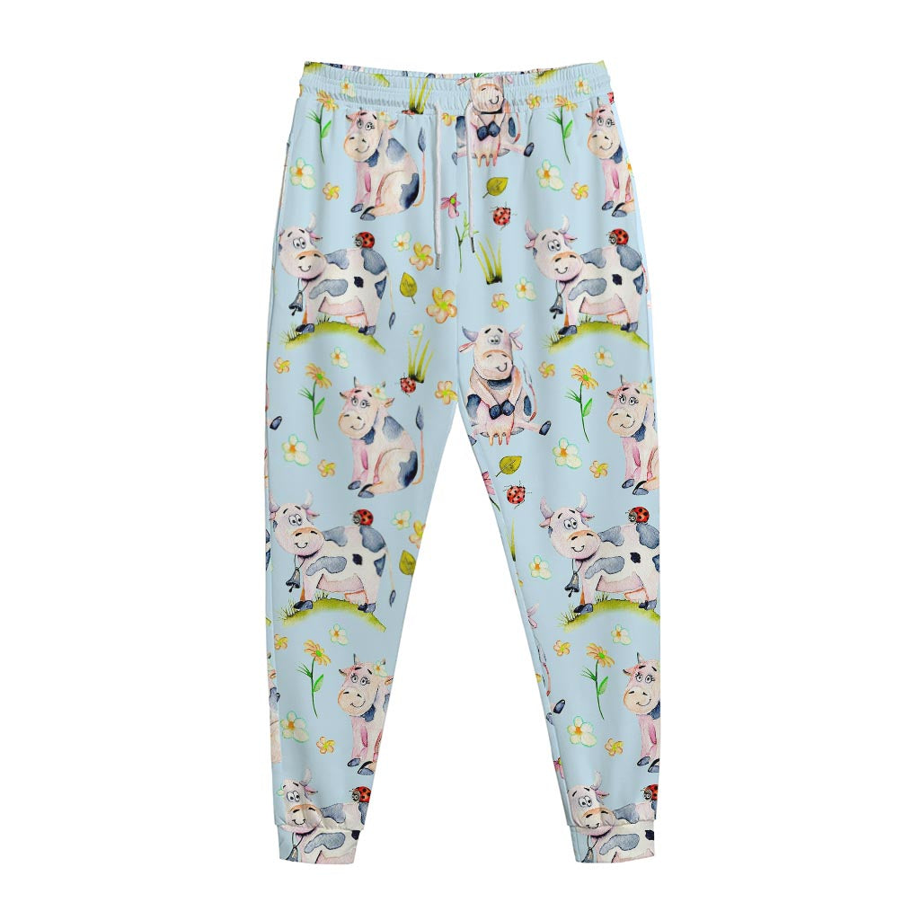 Watercolor Cartoon Cow Pattern Print Jogger Pants