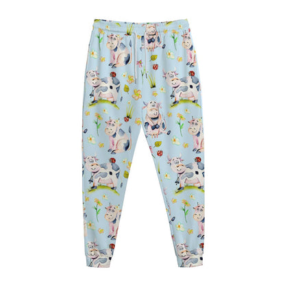 Watercolor Cartoon Cow Pattern Print Jogger Pants