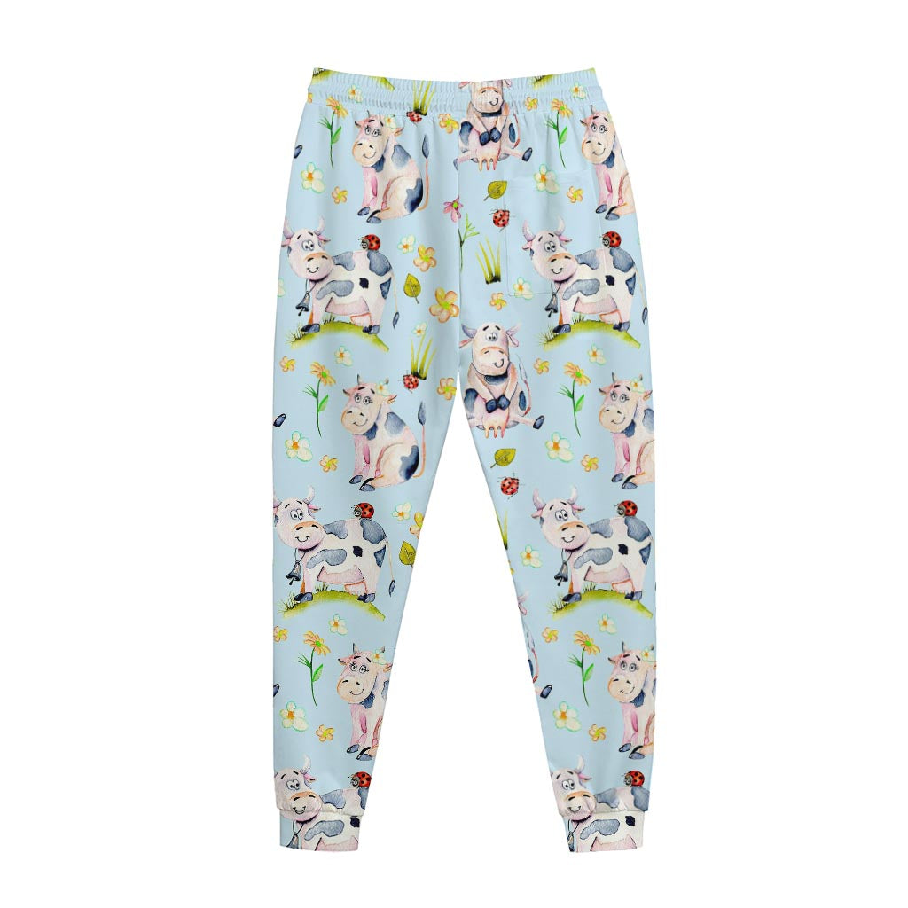 Watercolor Cartoon Cow Pattern Print Jogger Pants