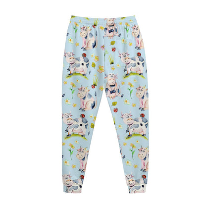 Watercolor Cartoon Cow Pattern Print Jogger Pants