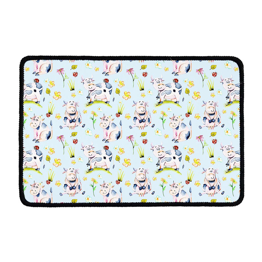 Watercolor Cartoon Cow Pattern Print Kitchen Mat