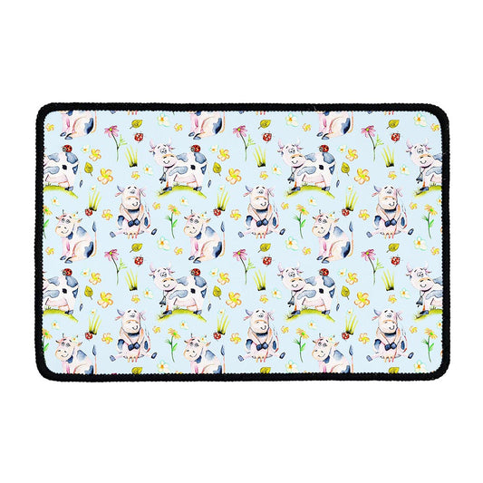 Watercolor Cartoon Cow Pattern Print Kitchen Mat
