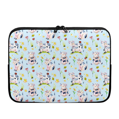 Watercolor Cartoon Cow Pattern Print Laptop Sleeve