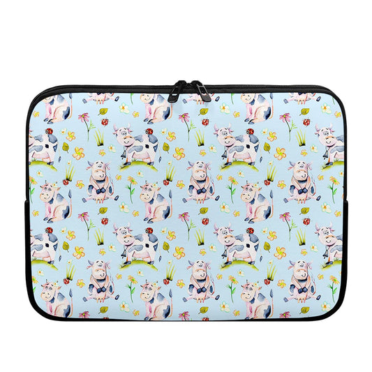Watercolor Cartoon Cow Pattern Print Laptop Sleeve