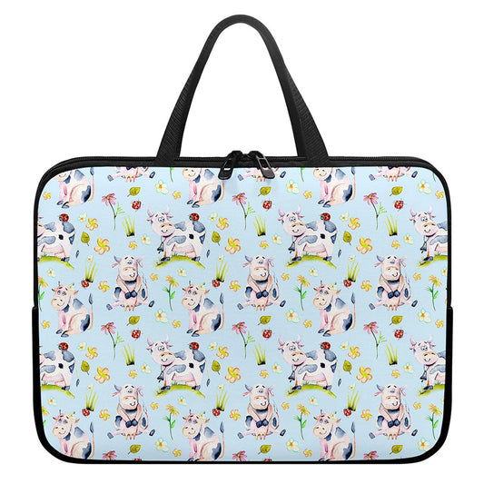 Watercolor Cartoon Cow Pattern Print Laptop Sleeve With Handle