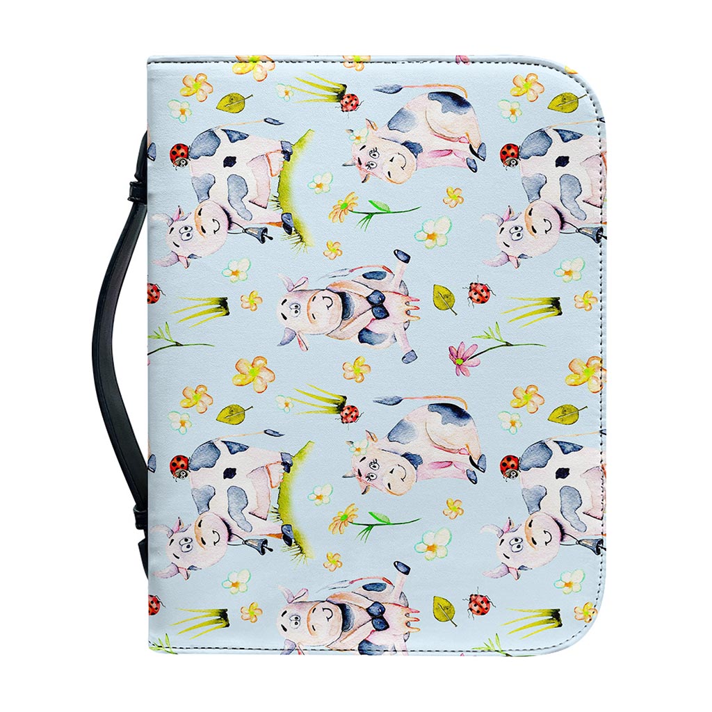 Watercolor Cartoon Cow Pattern Print Leather Bible Cover