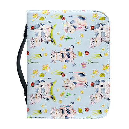 Watercolor Cartoon Cow Pattern Print Leather Bible Cover