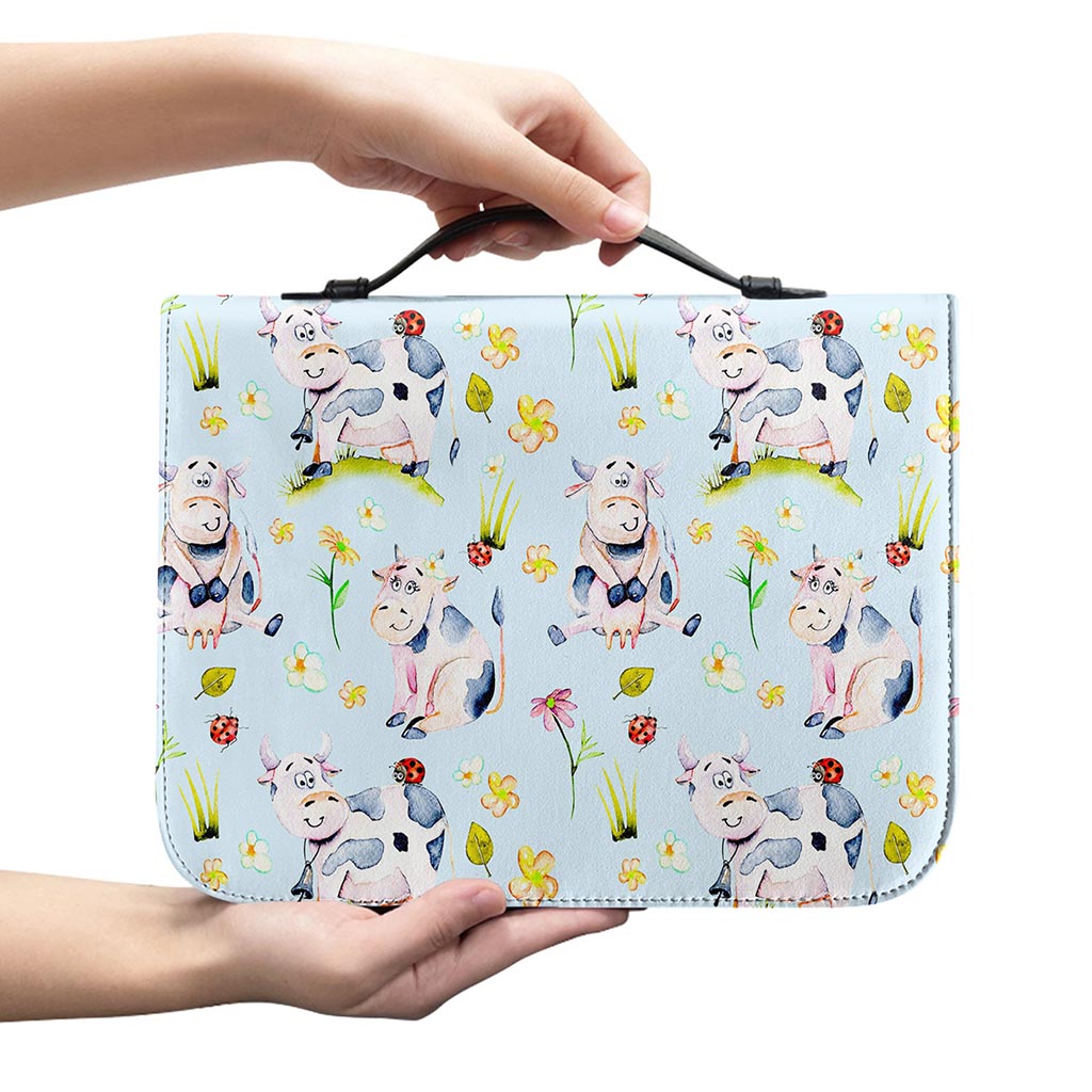 Watercolor Cartoon Cow Pattern Print Leather Bible Cover