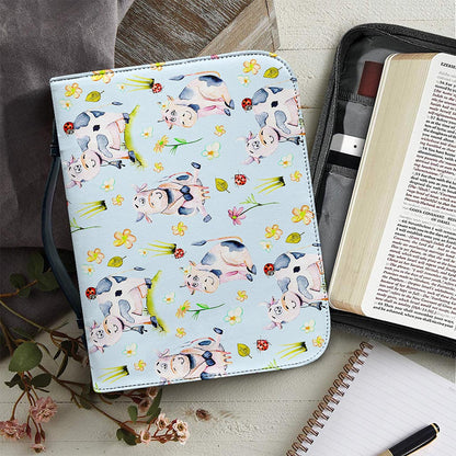 Watercolor Cartoon Cow Pattern Print Leather Bible Cover
