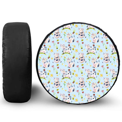 Watercolor Cartoon Cow Pattern Print Leather Spare Tire Cover