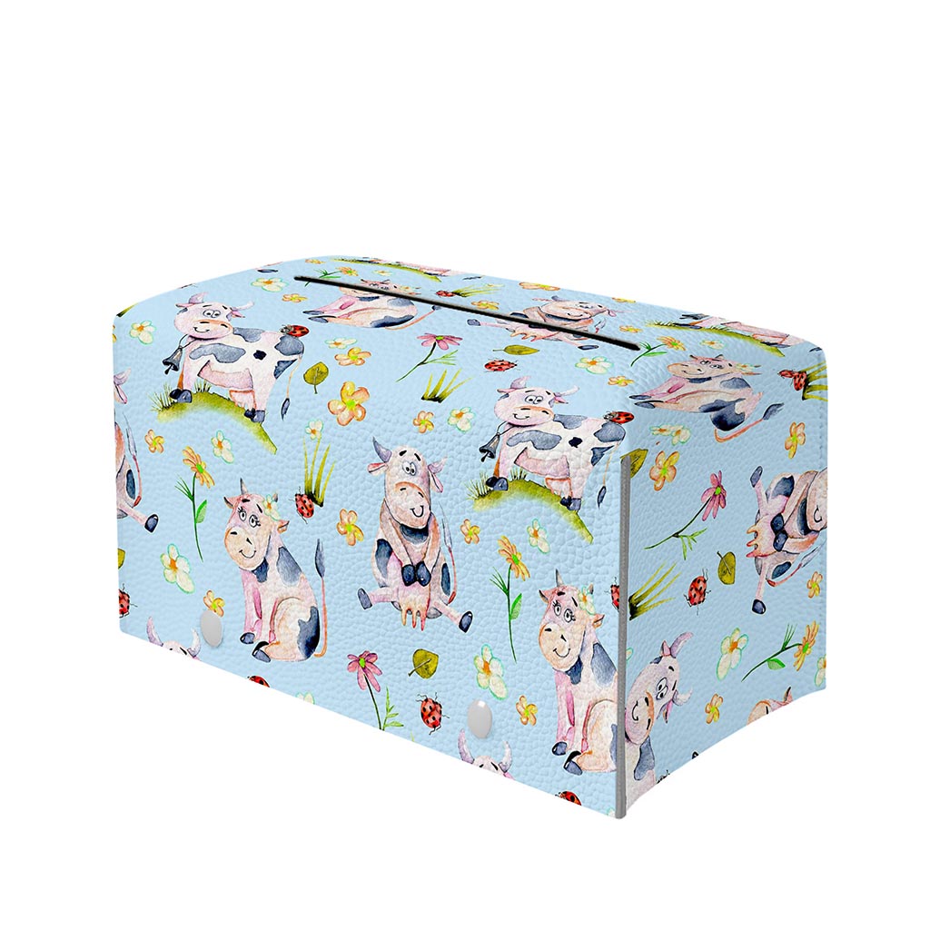 Watercolor Cartoon Cow Pattern Print Leather Tissue Box Cover