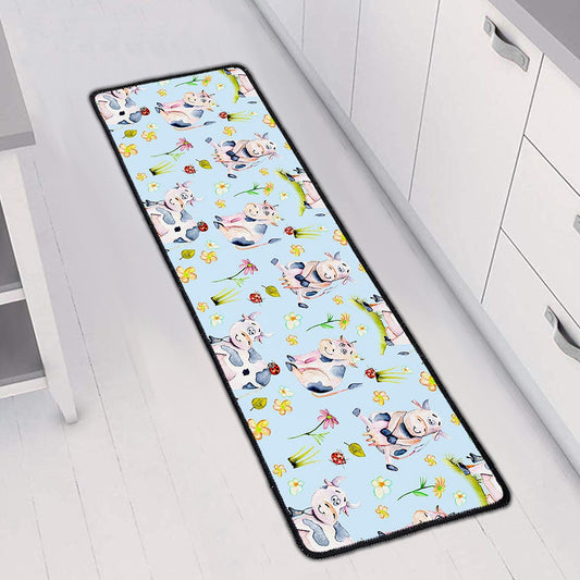 Watercolor Cartoon Cow Pattern Print Long Kitchen Mat