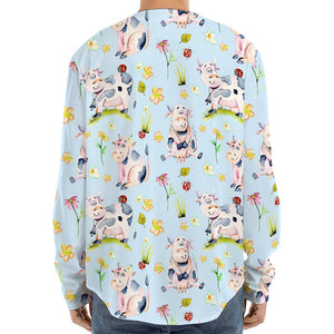 Watercolor Cartoon Cow Pattern Print Long Sleeve Baseball Jersey