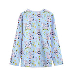 Watercolor Cartoon Cow Pattern Print Long Sleeve Short Coat
