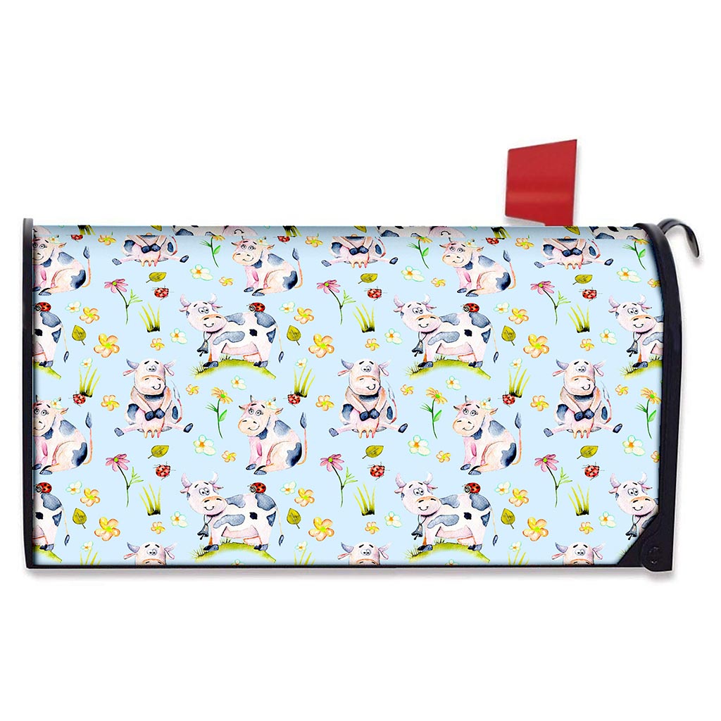 Watercolor Cartoon Cow Pattern Print Mailbox Cover