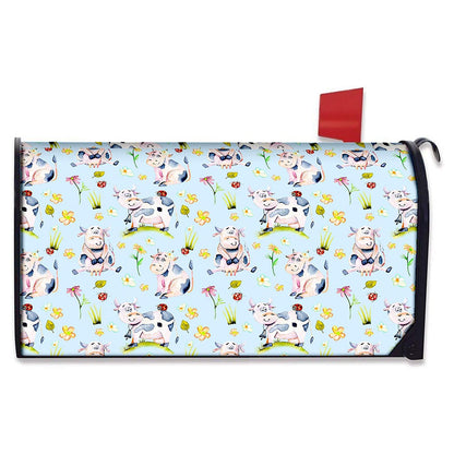 Watercolor Cartoon Cow Pattern Print Mailbox Cover