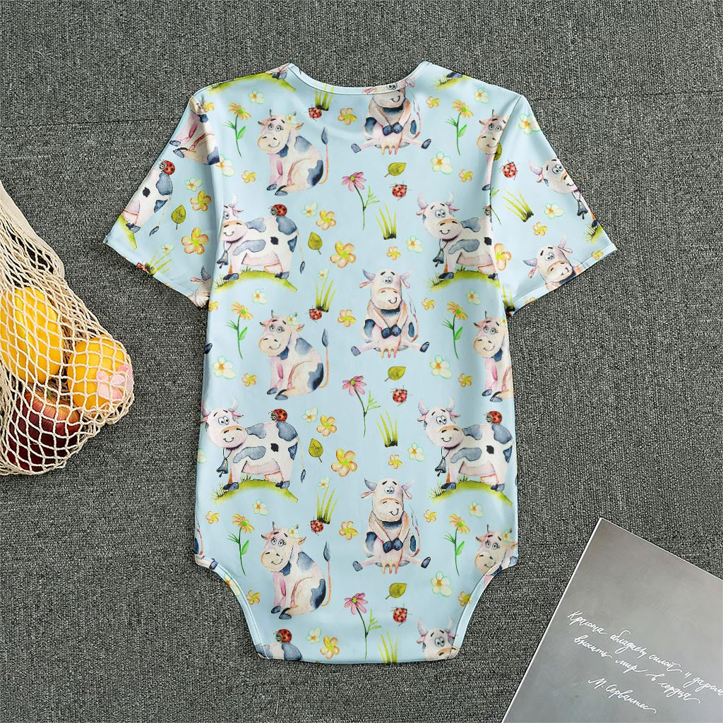 Watercolor Cartoon Cow Pattern Print Men's Bodysuit