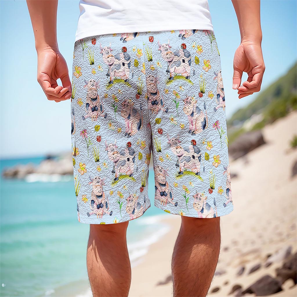 Watercolor Cartoon Cow Pattern Print Men's Cargo Shorts
