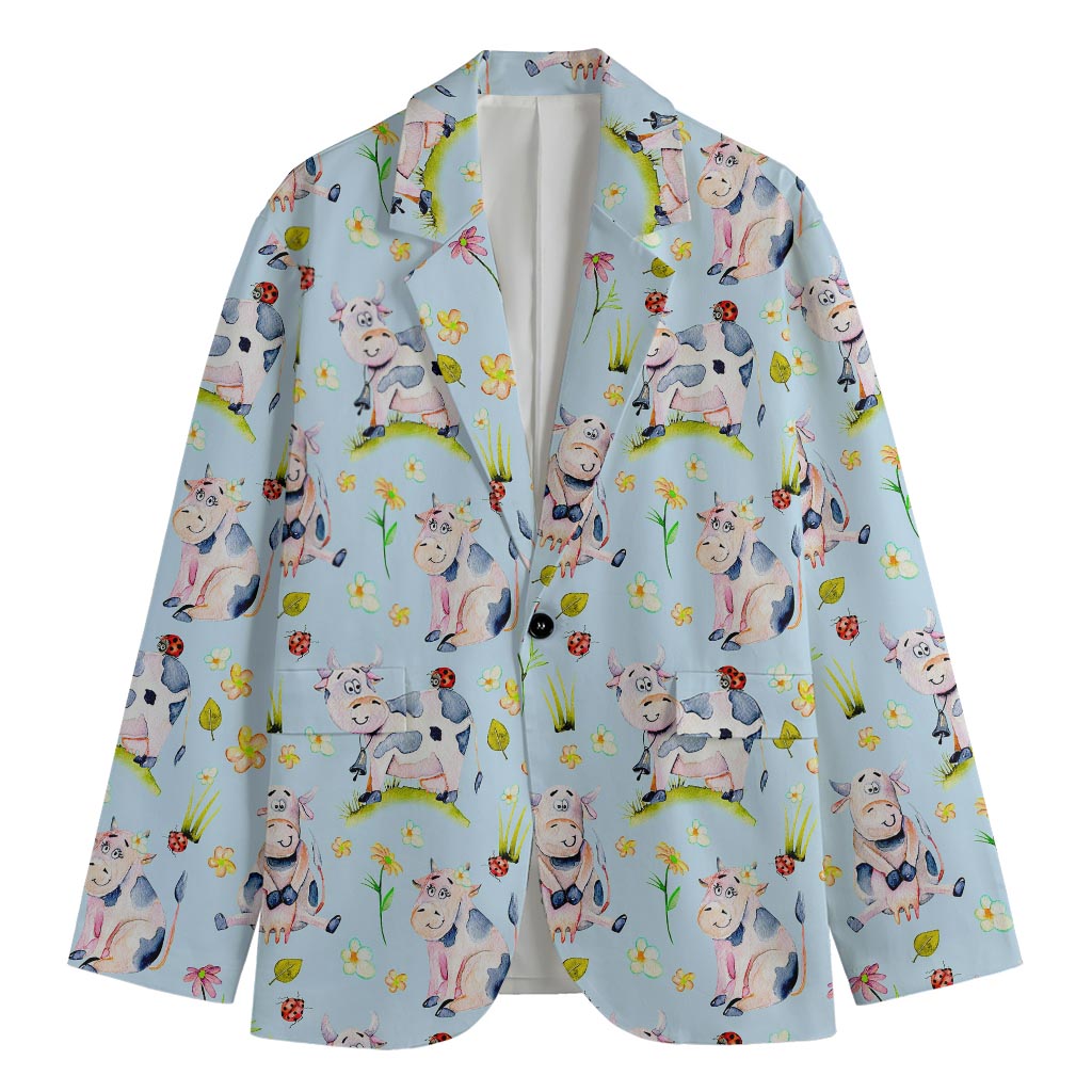 Watercolor Cartoon Cow Pattern Print Men's Cotton Blazer