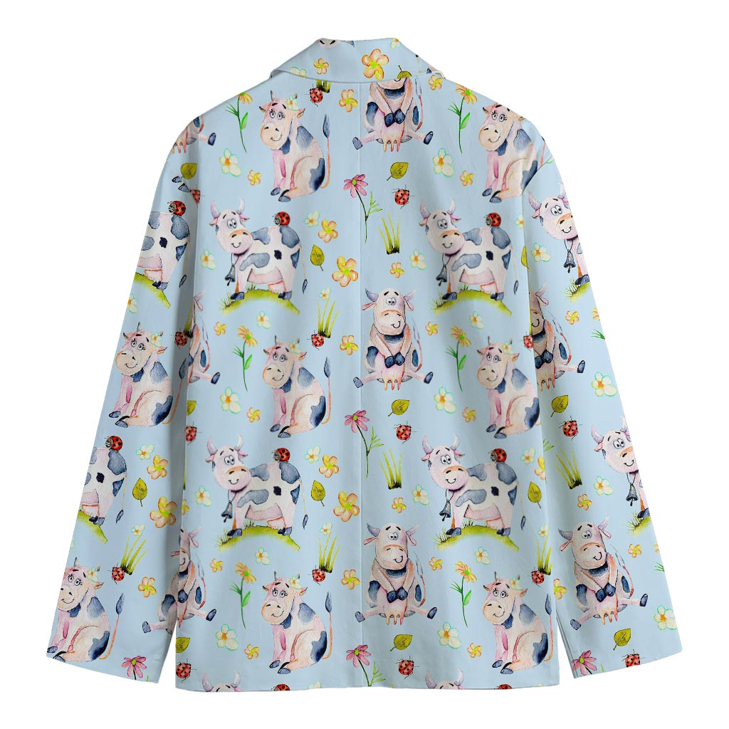 Watercolor Cartoon Cow Pattern Print Men's Cotton Blazer
