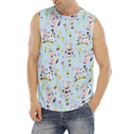 Watercolor Cartoon Cow Pattern Print Men's Fitness Tank Top