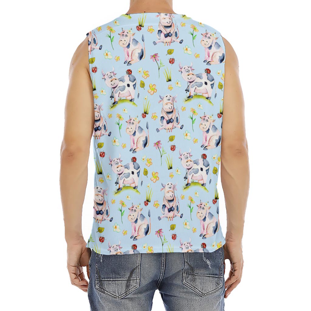 Watercolor Cartoon Cow Pattern Print Men's Fitness Tank Top