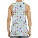 Watercolor Cartoon Cow Pattern Print Men's Muscle Tank Top