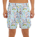 Watercolor Cartoon Cow Pattern Print Men's Split Running Shorts