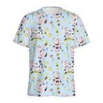 Watercolor Cartoon Cow Pattern Print Men's Sports T-Shirt