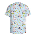 Watercolor Cartoon Cow Pattern Print Men's Sports T-Shirt