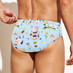 Watercolor Cartoon Cow Pattern Print Men's Swim Briefs