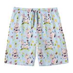 Watercolor Cartoon Cow Pattern Print Men's Swim Trunks