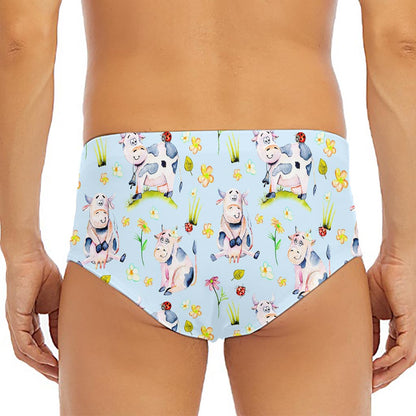 Watercolor Cartoon Cow Pattern Print Men's Triangle Swim Briefs