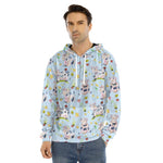 Watercolor Cartoon Cow Pattern Print Men's Velvet Pullover Hoodie