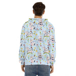 Watercolor Cartoon Cow Pattern Print Men's Velvet Pullover Hoodie