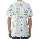 Watercolor Cartoon Cow Pattern Print Men's Velvet T-Shirt