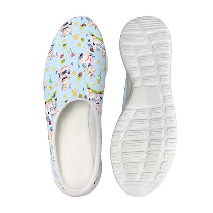 Watercolor Cartoon Cow Pattern Print Mesh Casual Shoes