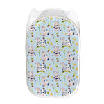 Watercolor Cartoon Cow Pattern Print Mesh Laundry Hamper