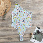 Watercolor Cartoon Cow Pattern Print One Shoulder Bodysuit
