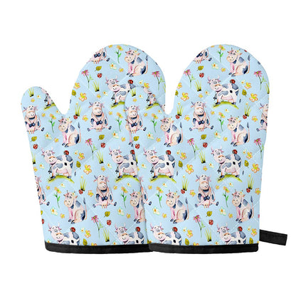 Watercolor Cartoon Cow Pattern Print Oven Mitts