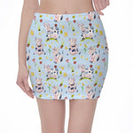Watercolor Cartoon Cow Pattern Print Pencil Mini Skirt