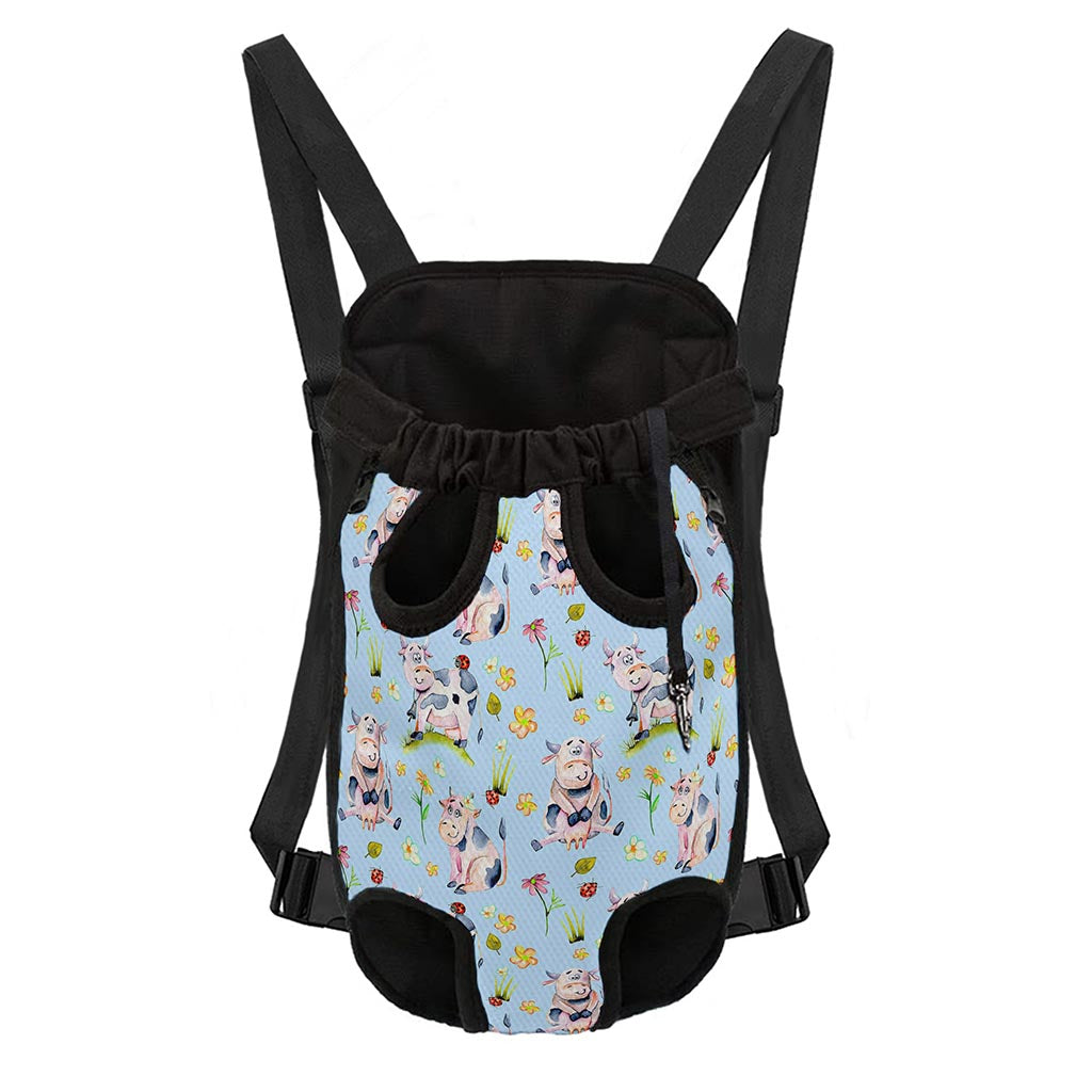 Watercolor Cartoon Cow Pattern Print Pet Carrier Backpack