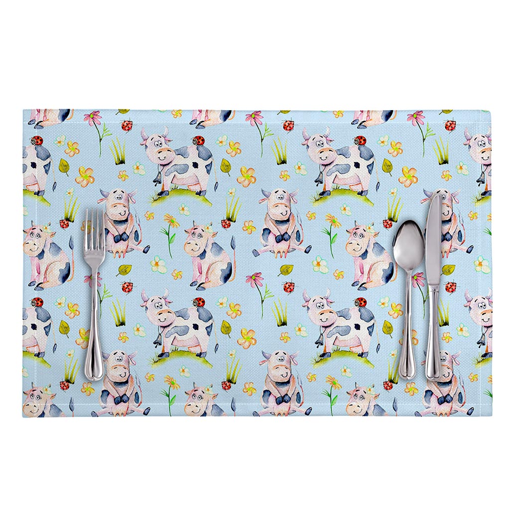 Watercolor Cartoon Cow Pattern Print Placemat