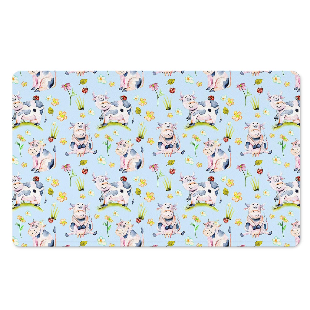Watercolor Cartoon Cow Pattern Print Polyester Doormat