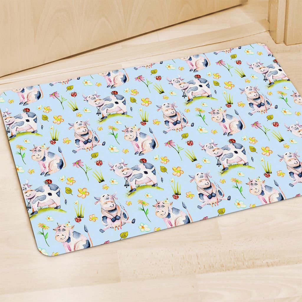 Watercolor Cartoon Cow Pattern Print Polyester Doormat