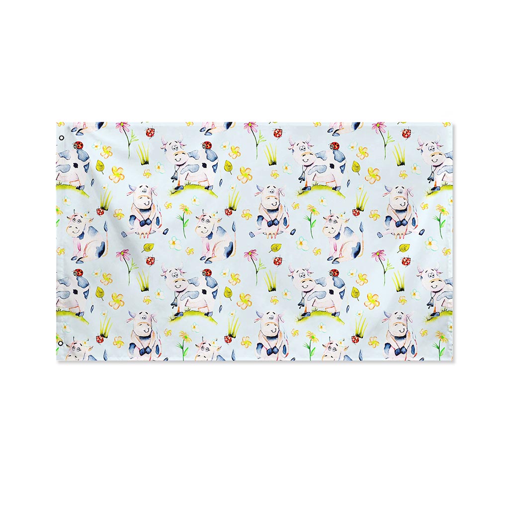 Watercolor Cartoon Cow Pattern Print Polyester Flag