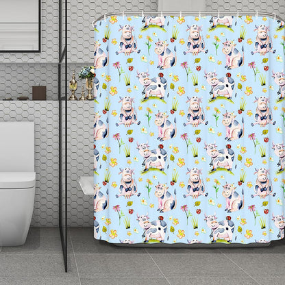 Watercolor Cartoon Cow Pattern Print Polyester Shower Curtain