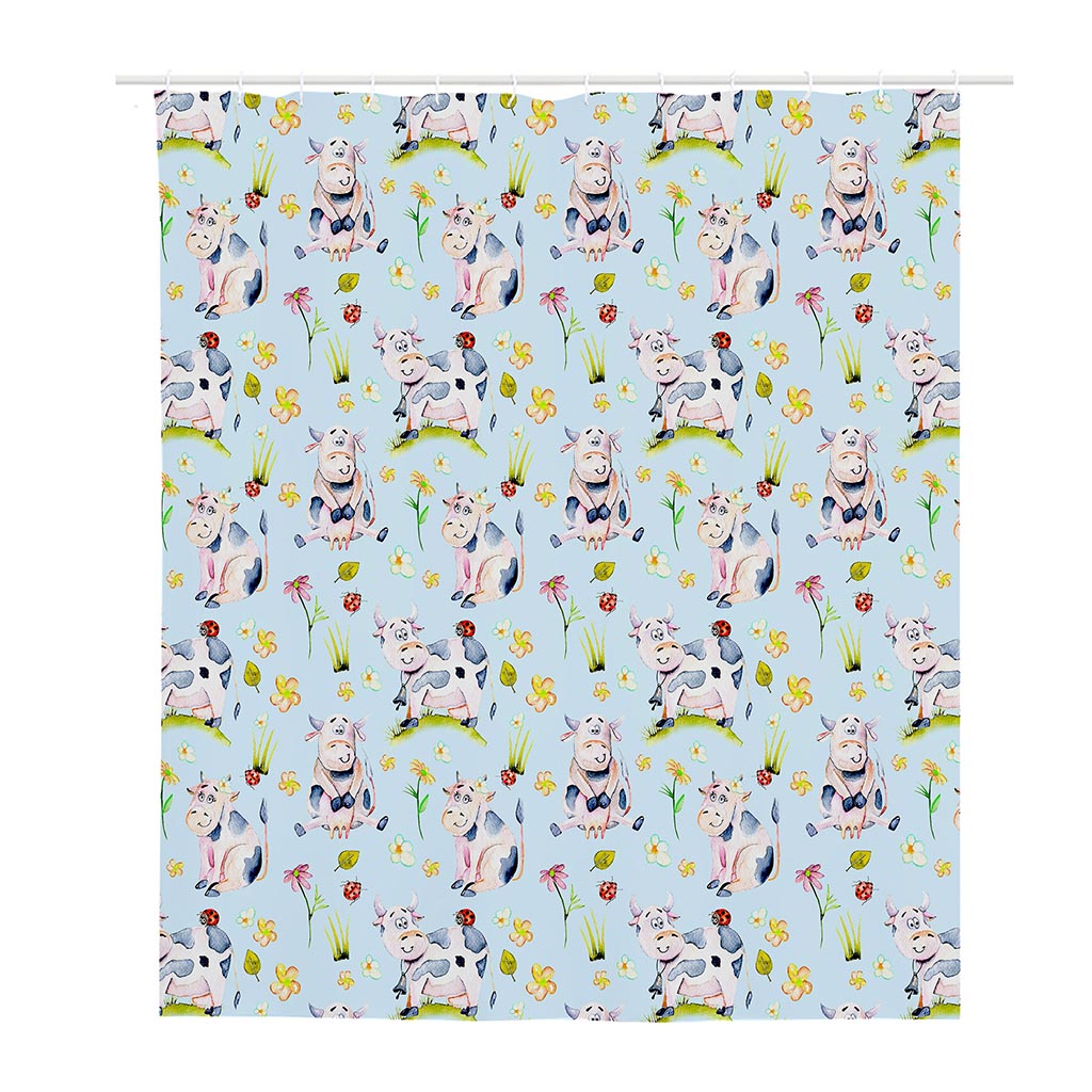 Watercolor Cartoon Cow Pattern Print Polyester Shower Curtain