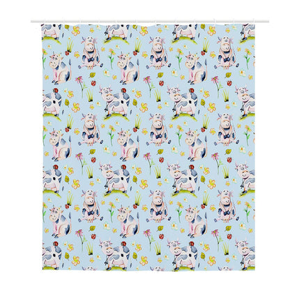 Watercolor Cartoon Cow Pattern Print Polyester Shower Curtain