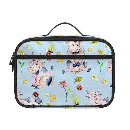 Watercolor Cartoon Cow Pattern Print Portable Lunch Bag